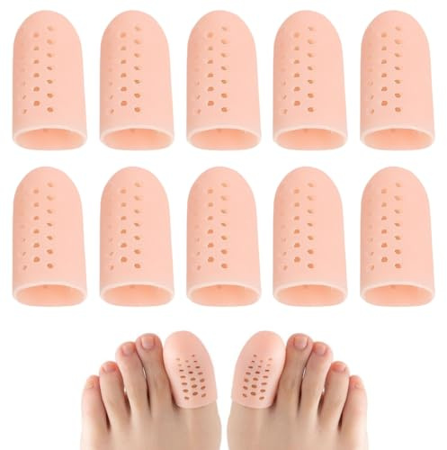 GNALIA [10X Protège-Orteils] Capuchons Orteils Silicone Respirants Pour Gros Orteils - Cors, Cloques, Ongles Incarnés (Teinte Peau)