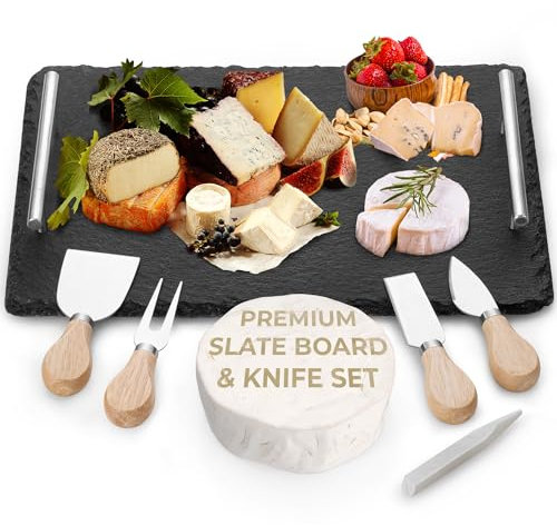 YES4QUALITY Tabla de quesos Hecha de Platos de Pizarra Bandeja de 14 x 10 Negra