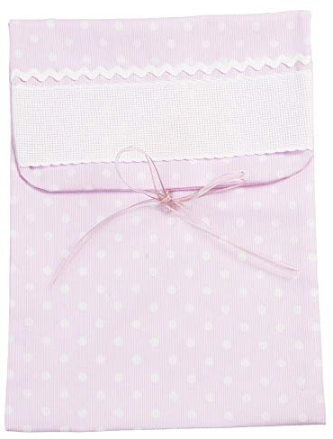 Filet - Sacchetto Porta Corredino XL in Tessuto, Grande Busta Primi Cambi Bimba con Inserto in Tela Aida da Ricamare, 100% Made in Italy, Colore Rosa
