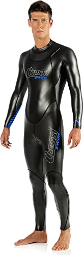 Cressi Triton Man All In One Swim Wetsuit 1.5mm - Neopren 1.5 mm High Density Glide Skin Einteiliger Schwimm-Neoprenanzug, Schwarz/Fluoblau, XS, Herren