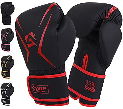 AQF Boxhandschuhe, Boxsack Leder Handschuhe Herren Frauen, MMA Handschuhe Sandsäcke, Boxhandschuhe Kinder Für Kickboxen, Muay Thai, Kampfsport Boxing Gloves 4 6 8 10 12 14 16 Oz (8 oz, Rot)