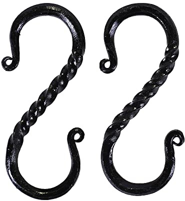 Viking Traders handforged Twisted Heavy-Duty S Hook 2-Pack Rustic Design| Black Coated, S Hooks for Hanging,Heavy Duty Shelving,Garage,Grid Wall,Storage Racks,Hooks for Heavy Weights