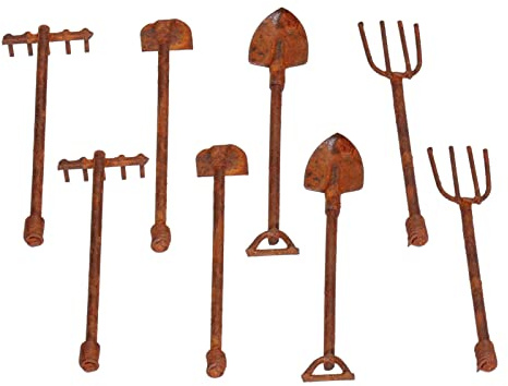 Dilwe Dollhouse Farming Tools, 1:12 Scale Dollhouse Miniature Shovel Hoe and Pitchfork for Garden Landscape, Mini Dollhouse Accessories(4 Tools)