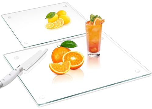 VASUHOME Tempered Glass Cutting Boards for Kitchen Counter - [2 Pack of 16x12 and 8x12 Inch] - Clear Cutting Board for Countertop - Scratch, Heat, Shatter Resistant and Easy to Clean