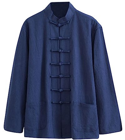 ZHOUXIAO Losen Tang Anzug Bequeme Baumwollwäsche Kampfkunstanzug Männer Chinesische traditionelle Kleidung, atmungsaktive Kung -Fu -Uniformen Tai Chi Kleidung Langarm Hemd cyan-8XL