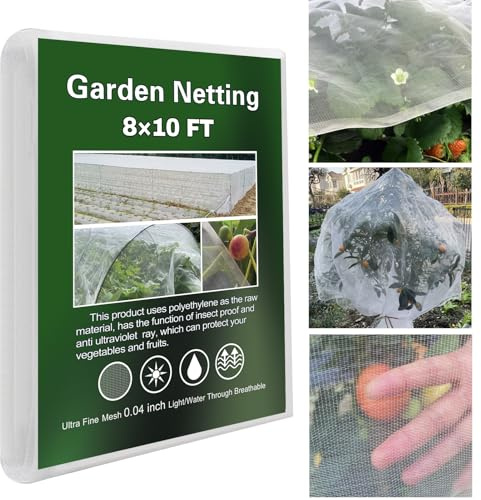 Garden Netting Ultra Fine 8x10Ft, Plant Covers, Barrier Mesh for Plant Vegetables Fruit Flower Tree, Row Cover Raised Bed Protection Net, Bird Screen