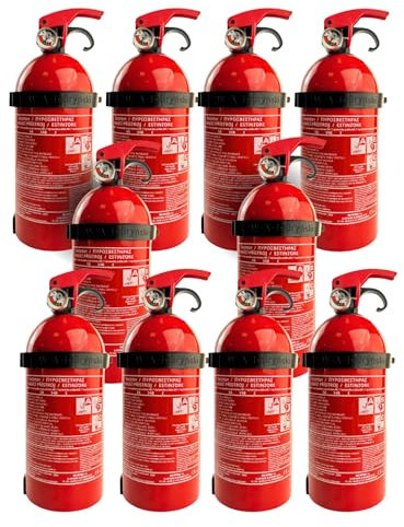 notlok Safety Work - 10x 1kg Pulver Feuerlöscher ABC + elektrische Geräte < 1000 V | 3 Jahre Garantie | Mini Dauerdruck Feuerlöscher Haushalt ideal für Küche und für Auto | + Feuerlöscher Halterung