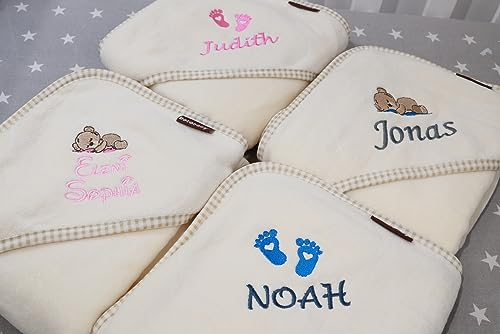 Generisch ★ Kapuzentuch mit Namen Bestickt ★ Handtuch MIT Kapuze ★ 75x75 cm ★ Baumwolle ★Geburt ★Geschenk ★ (Beige)