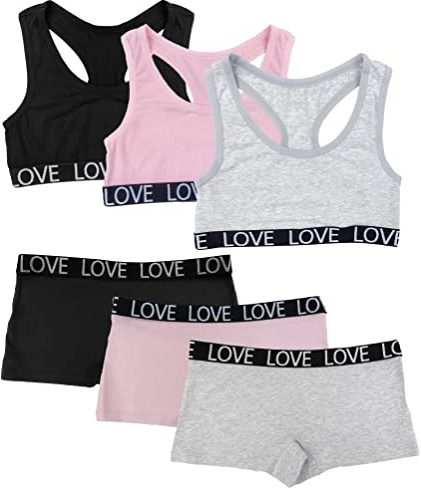 Channo Set per Ragazza in Cotone Intimo: Top senza ferretto con spalline larghe e slip a culotte confezione da 3 pezzi 10-12 anni colore Forte