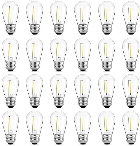 Meconard Paquete de 24 bombillas LED de 1 W, reemplazo de estilo vintage S14 de plástico a prueba de roturas Edison 1 vatio bombillas de luz para exteriores 2200K, impermeable, blanco cálido