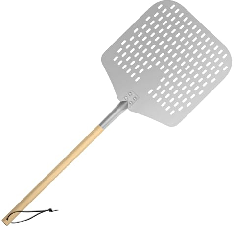 G.a HOMEFAVOR Pelle à Pizza Perforée de 12 Pouces, Pelle a Pizza en Aluminium Anodisé avec Manche en Bois, Parfaite pour la Cuisson des Pizzas et du Pain à la Maison