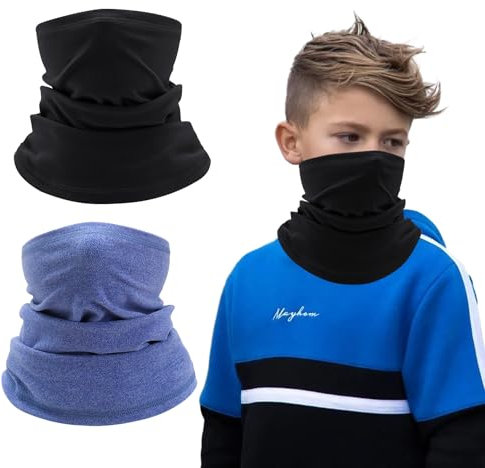 EUPSIIU 2 Stück Kinder Winter Loop Schal, Halswärmer Halstuch Winddicht Maske Warmer, Kinder Schal Schlauchtuch, Warm Maske für Outdoor Sport Radsport Laufen Ski, Einheitsgröße (Schwarz, Blau)