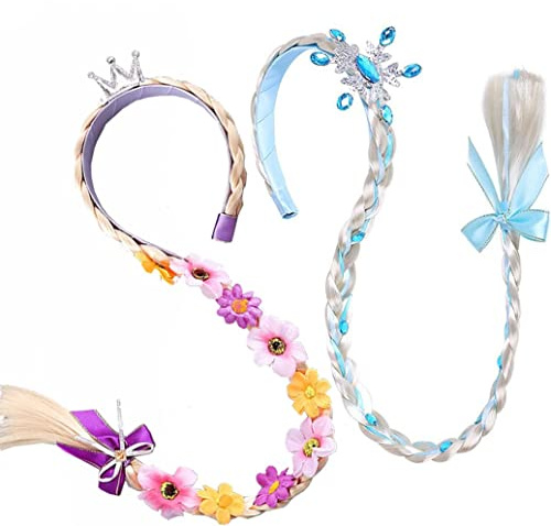 Long Braided Wigs Princess Hairpiece Wig Braid Woman Cosplay Headband Hair Dess up Accessories for Woman (2Pcs)