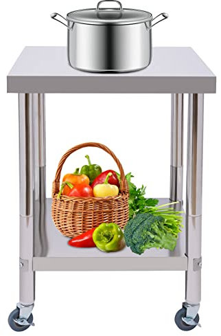 SanBouSi Mesa de trabajo de acero inoxidable con ruedas para gastronomía, mesa gastronómica, mesa de cocina de acero inoxidable, mesa de preparación de alimentos, para cocina, bar, capacidad de carga