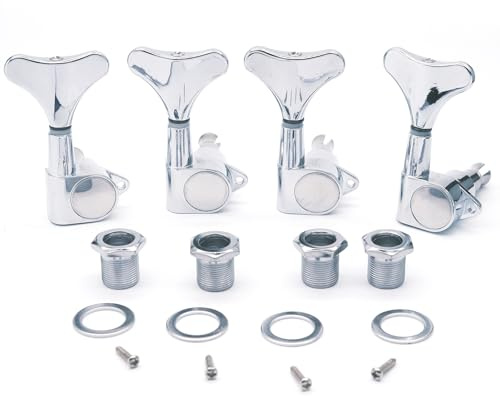 harpfeas 4R Electric Bass Guitar Sealed Tuning Pegs Tuners Machine Heads Tuning Keys/Buttons Guitar Parts Machine Head Tuners for Precision Bass and Jazz Bass (4R Chrome)