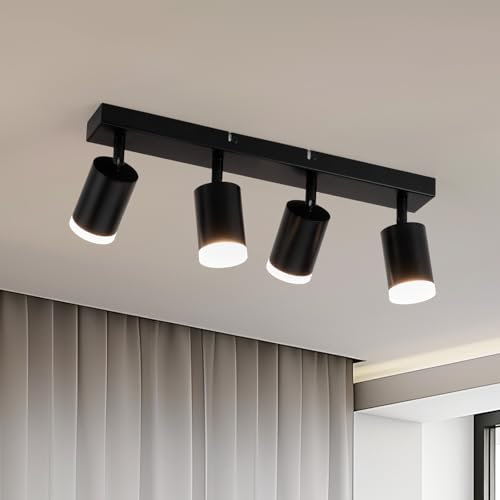 Gr4tec LED Deckenstrahler 4 Flammig, Modern Spots Deckenleuchte Schwarz, Deckenlampe Strahler Schwenkbar, Deckenstrahler Küche Deckenspot GU10 für Schlafzimmer Wohnzimmer Flur (Ohne Leuchtmittel)