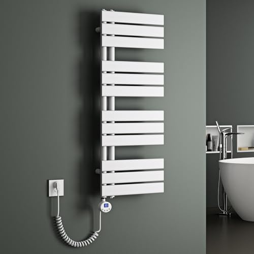 Mai & Mai Radiador de Baño Eléctrico 104x40 cm en Blanco Conexión Lateral Toallero Calentador de Toallas Calefacción de Baño con Barra Calefactora 800W
