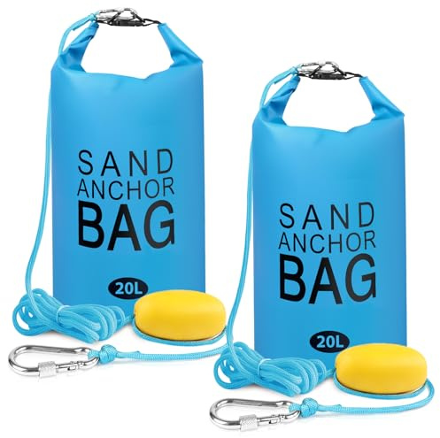 Phoncoo 2 Pack 20L Sand Anchor Bag, 2 in 1 Jet Ski Anchor Kit for Float with Adjustable Buoy, Waterproof Dry Bag for Jetski, Kayak, Boat, Water Sports - Blue