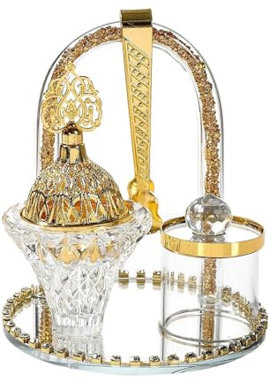 Arabic Styles - Juego de soportes para incienso de cristal y metal, con charola de clip para decoración del hogar, banquetes, chimeneas
