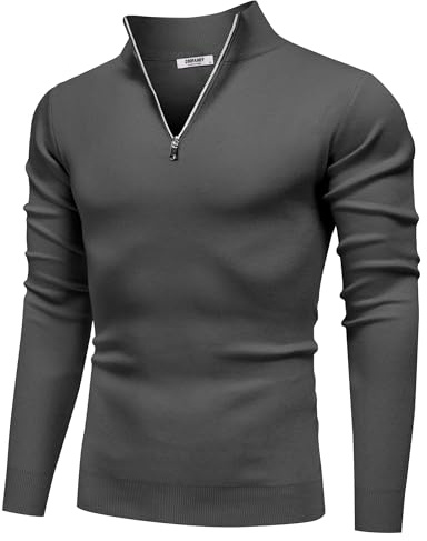 COOFANDY Hombres Jersey 1/4 Cremallera Cuello Alto Jersey de Punto Jumper de Invierno Manga Larga Cremallera Jumper de Cuello Alto Suéter Sweater de Trabajo para Los Hombres Gris Oscuro M
