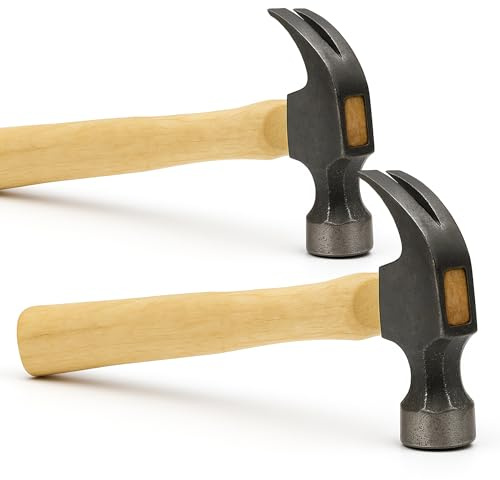 SOL 2pk 8oz Wooden Handled Hammer – Durable Steel Head Claw Hammer with Ergonomic Wood Grip for Carpentry, Framing, DIY Repairs, Construction, Home Improvement & General Household Use