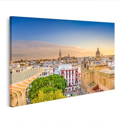 islandburner Cuadro sobre lienzo paisaje urbano Sevilla al atardecer Cultura y Arquitectura Cuadros Murales 80 x 40 cm