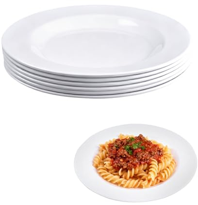 Velicber vita tallrikar set om 6, 23 cm melamintallrik, återanvändbara pastatallrikar | Runda mattallrikar, lätta tallrikar, desserttallrikar, okrossbar, perfekt för camping, picknick, trädgård och familjemåltid