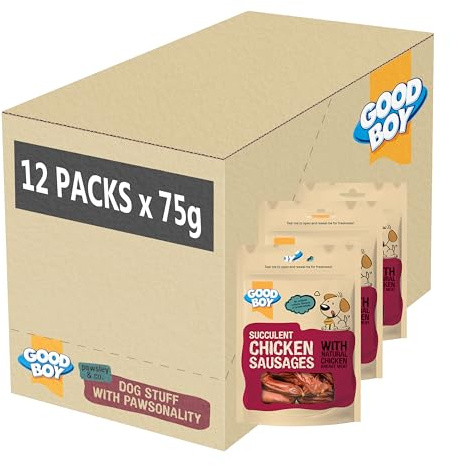 Good Boy Chicken Sausages - Natural Dog Treats - Training Treats- Bulk Box - 12 x 75g