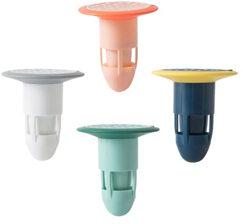 VILLFUL 4 Pièces Couvercle de Drain Anti-odeur avec Noyau Étanche Filtre Anti-cheveux et Clapet Anti-refoulement pour Évacuation Salle de Bain et Cuisine Protection Anti-odeurs et