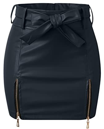 Women Faux Leather Skirt High Waist Pencil Skirts Tummy Control Bodycon Mini Short Skirt