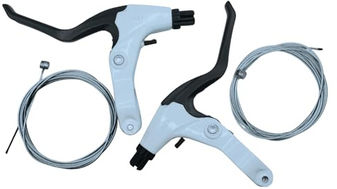 Andinus Palancas de Freno para Bicicleta con Cables – Set de Manetas de Freno con Cables 1,5 x 1800 mm – Repuesto Universal (Aluminio Blanco y Negro)