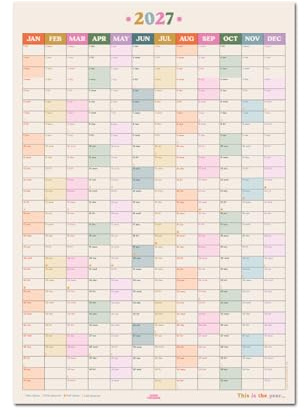 Good Tuesday - 2027 Year Wall Planner, This is the Year Planner - Portrait Layout - with Week Numbers & Moon Phases - Non-toxic Vegetable Ink, 150gsm Bleed-proof Paper, UK Made, 70 x 49 cms