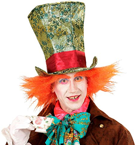 NET TOYS Verrückter Hutmacher Hut mit Haaren - Grün-Orange - Zauberhafte Herren-Kopfbedeckung Mad Hatter Zylinder-Hut - Genau richtig für Fasching & Fastnacht