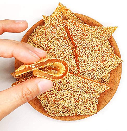 HelenOu666 Chinese Traditional Classical Childhood Snacks Soft Chewy Sticky Sesame Candy 芝麻牛皮糖 (250g/8.8oz)