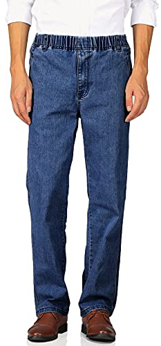 Soojun Mens Casual Loose Fit Elastic Waist Jeans Denim Pants, Indigo, 32W x 30L