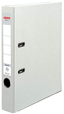 Herlitz® Q.File Ordner für Dokumente A4 | Rücken 5cm | Wechselbares doppelseitiges Label | 2-Ring-Mechanik mit Druckleiste | Strapazierfähiger PP Folie beschichtete Beschläge | Weiß