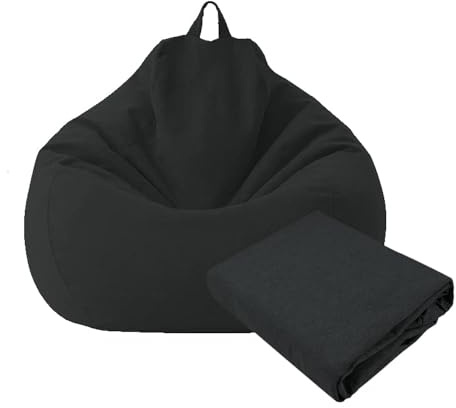 Stora små lata soffor överdrag stolar utan fyllning linne tyg solstol sittsäck puff soffa tatami vardagsrum bönpåsar (svart, 70 x 80 cm)