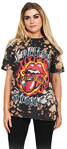 Rolling Stones The T Shirt Tattoo Flames Logo Official Dip Dye Grey Unisex XL