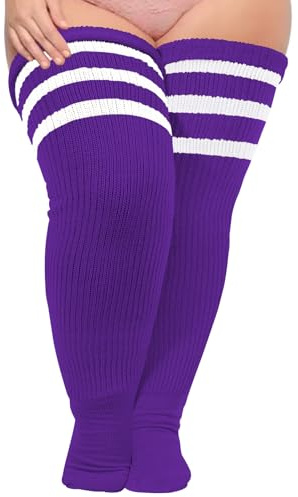 Moon Wood Extra Longues Chaussette Haute sans Couture Femme Couleur Extra Longues Chaussettes Montantes Femme Fantaisie Bottes Chaussettes femme Grande Taille Violet & Blanc