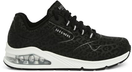 Skechers Damen UNO 2-in-Kat-Neato Sneaker, Black Tonal Leopard Print Durabuck/Mesh Trim, 37.5 EU