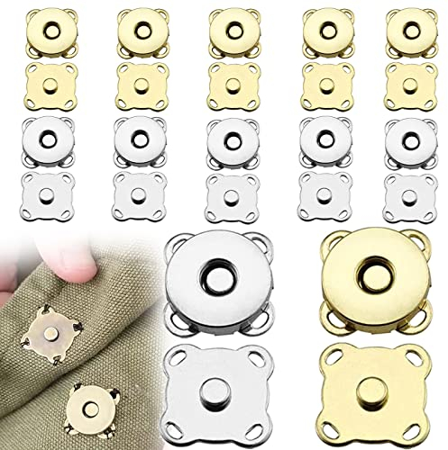 ZoeTekway 10 Paar Magnetknöpfe, Druckknöpfe zum annähen, Magnetverschluss Taschen, 14mm Magnetknopf Magnet Druckknopf für DIY Nähen Handwerk, Handtaschen, 2 Farben