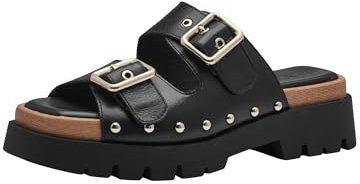 Tamaris Damen Plateau Mules Leder Sommer; BLACK/schwarz; 37 EU