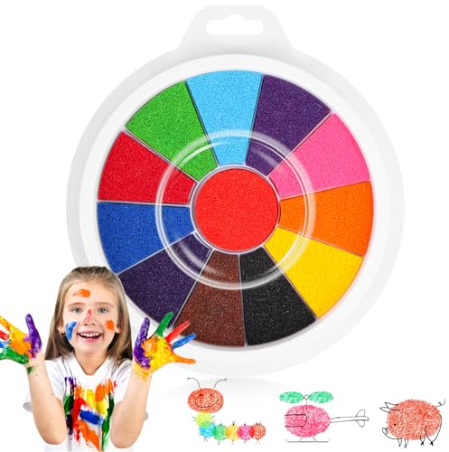 Wvu & Wvo Stempelkissen Bunt,12 Farben Stempelkissen Kinder, Abwaschbar Ungiftig Fingerstempelfarbe, Fingerabdruck Stempelkissen für Papierbasteln, Stoffmalerei, Schule, Kreative Aktivitäten