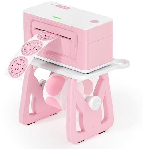 MUNBYN Etikettenhalter und Label Rollenhalter Ideal für Desktop-Thermoetikettendrucker und DHL Etikettendrucker ITPP941 & ITPP129 & ITPP130 & P44S, Rosa