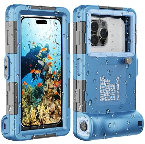 Towevine 2026Underwater Snorkeling Diving Phone Case for iPhone 17/16/15/14/13Pro Max Galaxy S25/ S24/S23/S22/.[50ft/15m] Professional Scuba Dive Waterproof Case Underwater Photo Video Cove Blue