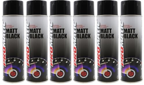 PROTOUCH 6x Promatic Matt Black Spray Paint, 500ml, Fast Drying, Weather/UV Resistant, Internal/External Use
