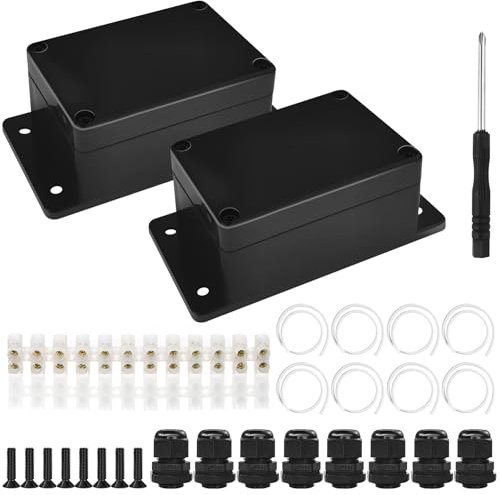 Celepoir 2 Stück Abzweigdose Schwarz Wasserdicht IP65, Abzweigkasten Wasserdicht mit 8 Kabelverschraubungen, Abzweigdose Klein mit Festem Ohr, Feuchtraum Verteilerdose für Elektronik, 100 * 68 * 50mm