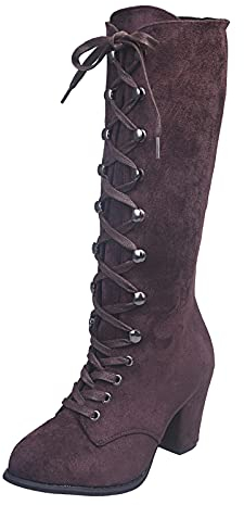 Bottines pour femme avec talon – Bottes à lacets pour femme en daim Bottes gothiques à talons hauts Bottes western Bottes d'équitation Bottes d'hiver à lacets Taille 37 à 42, marron, 39