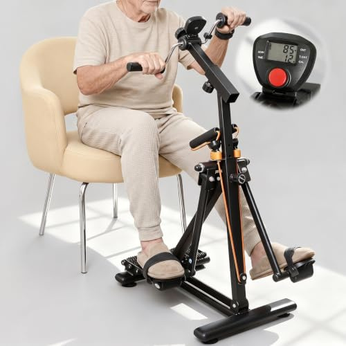 Arm and Leg Pedal Exerciser for Seniors - Seated Pedal Exerciser with Leg Swing Exercise, Arm Rope Pull Exercise&Foot Massage, Stroke Recovery Pedal Exercise Equipment for Elderly, with Digital Display