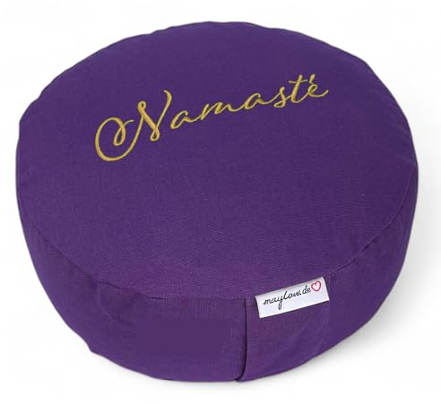 maylow yoga med hjärta® högkvalitativ meditationskudde yoga mat broderi Namasté överdrag tvättbar inre kudde boveteskålar Ø 33 cm H: 15 cm (personalisering enligt önskemål) (Namasté lila)